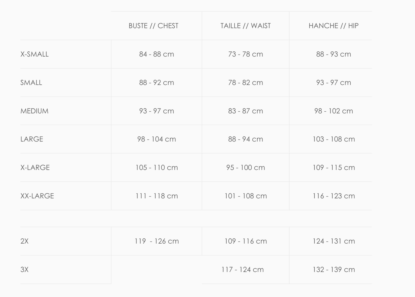 Moovment Size Chart