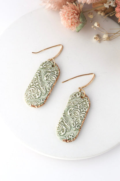 Long Ceramic Engraved Oval Dangles