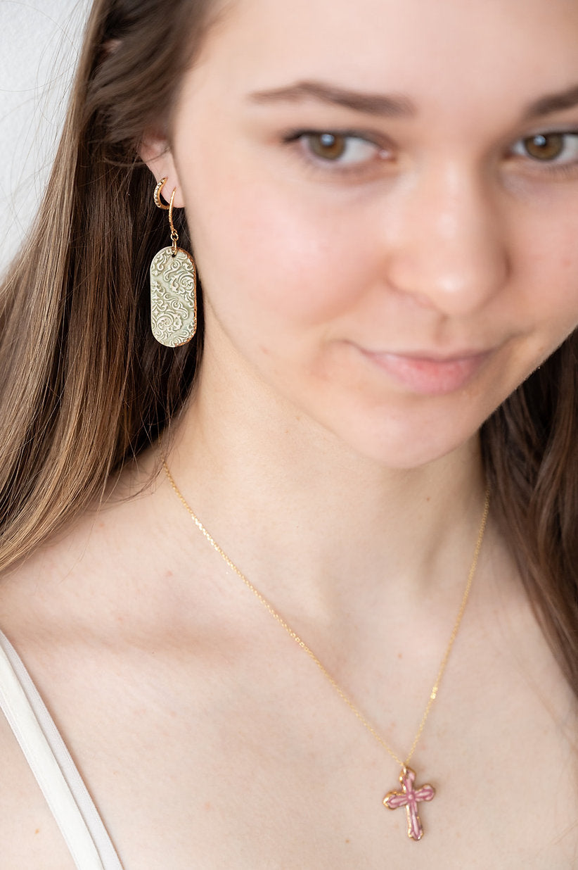 Long Ceramic Engraved Oval Dangles
