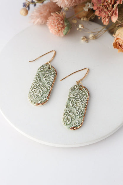Long Ceramic Engraved Oval Dangles