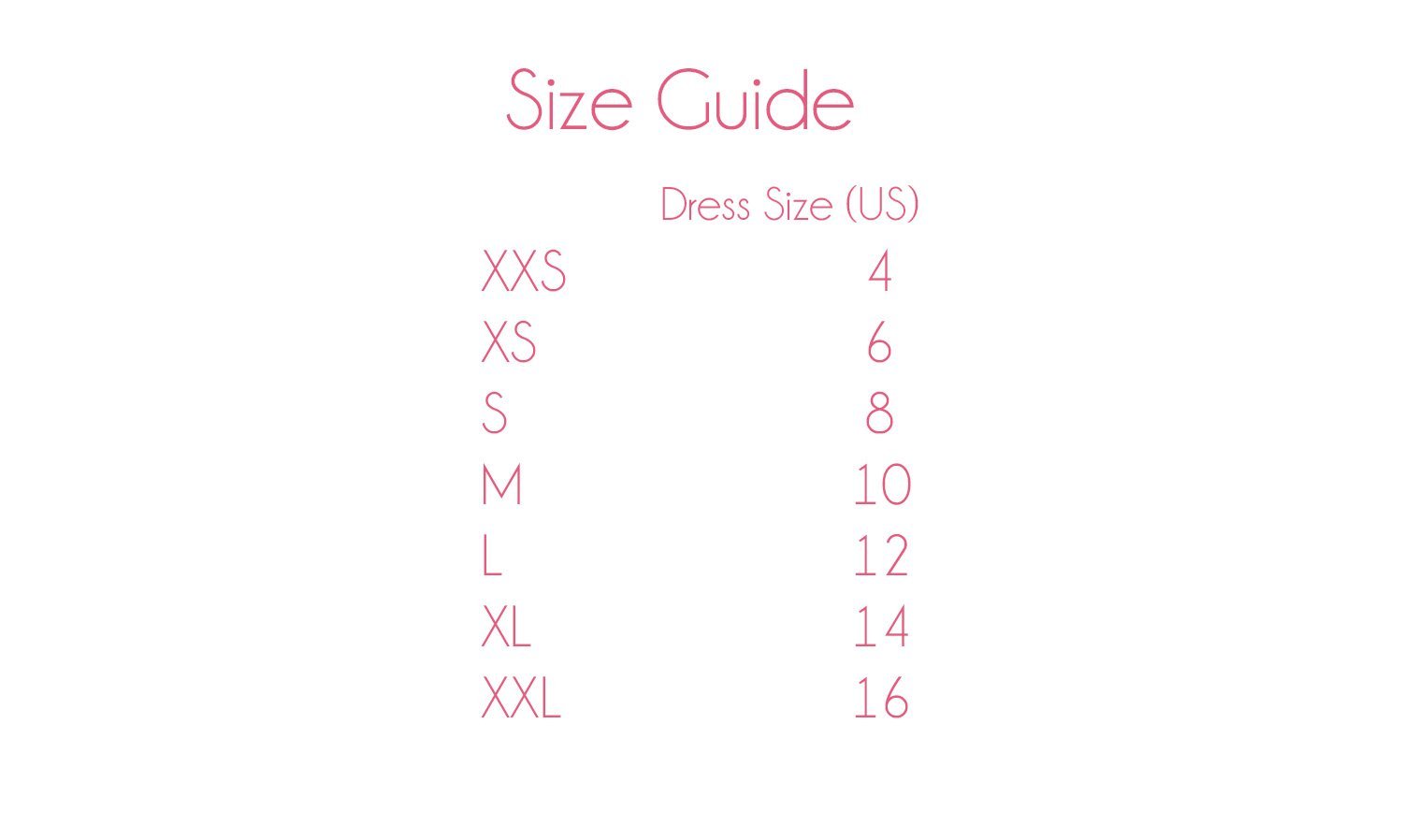 Desserts and Skirts Size Chart