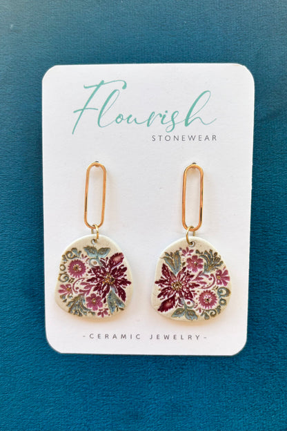 Ceramic Engraved Foliage Dangles