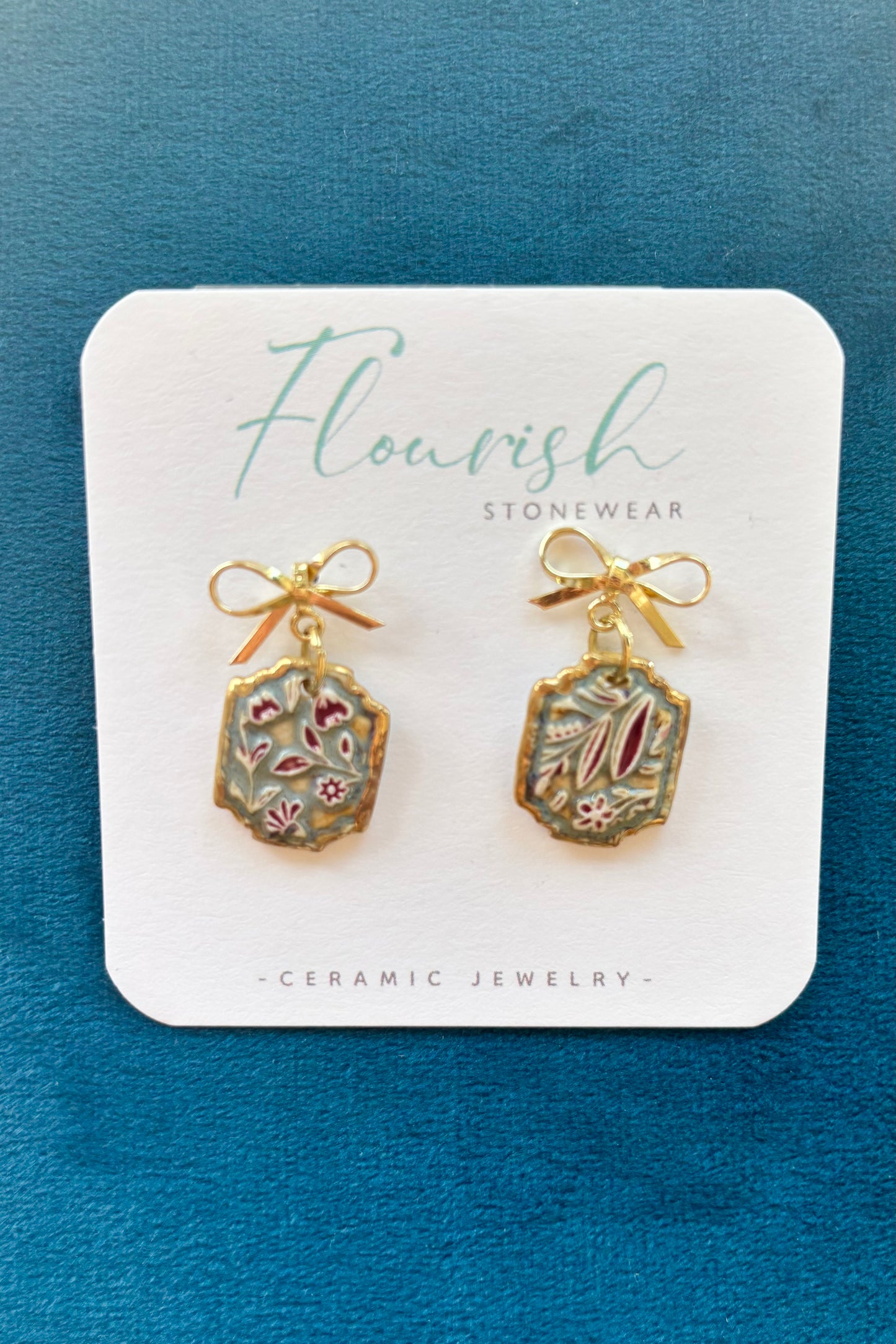 Tile Ceramic Imprint Dangle Earrings