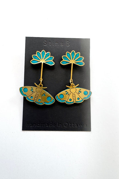 Flower with Moth Dangle Earrings