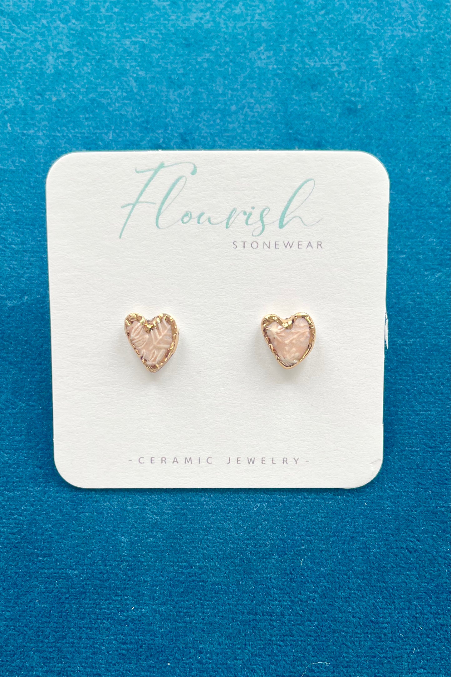 Ceramic Engraved Heart Studs