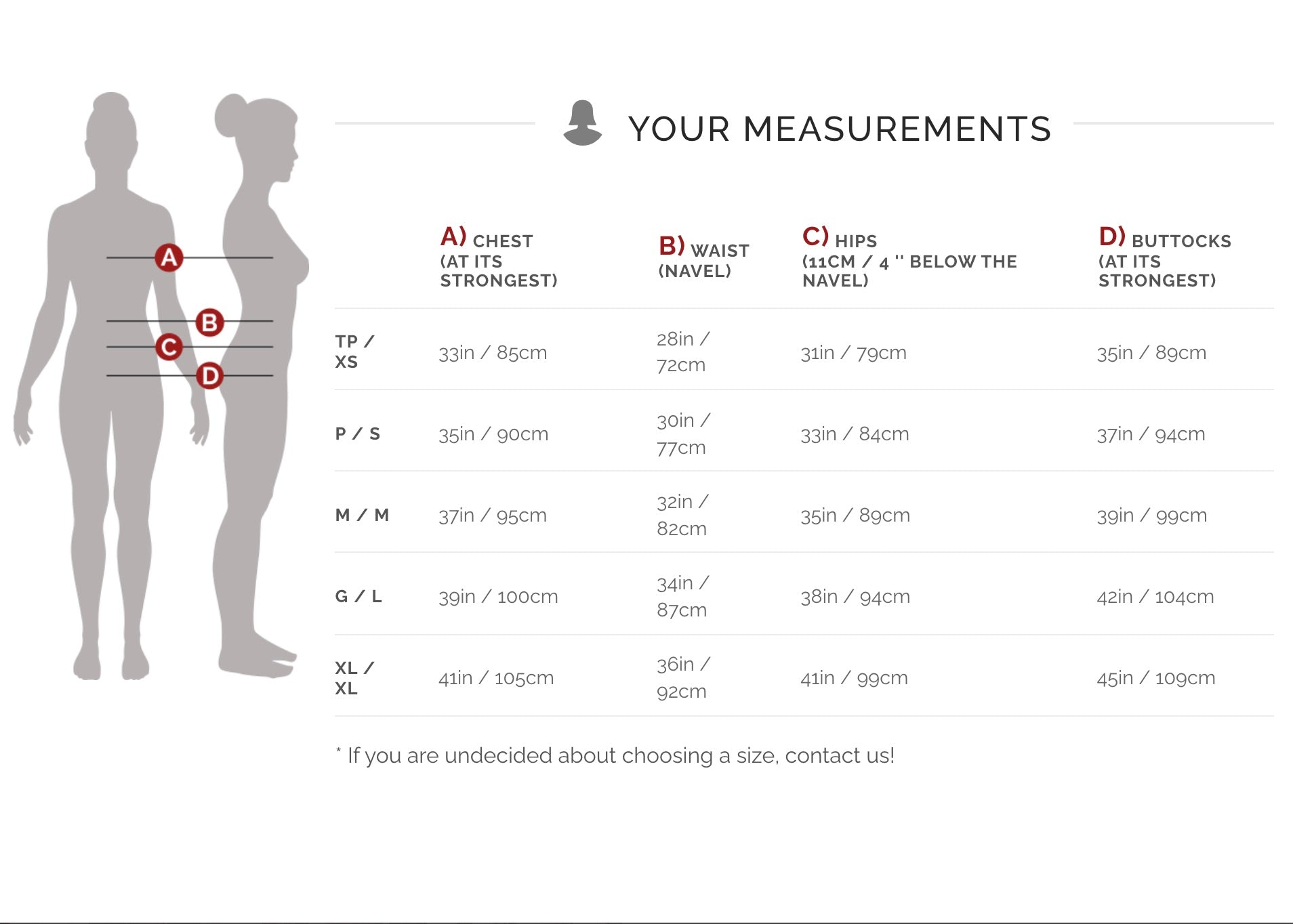 Marie C Size Chart