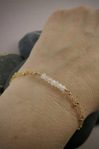 Double Strand Satellite Chain Bracelet with Moonstones • 14K Gold Filled Chain