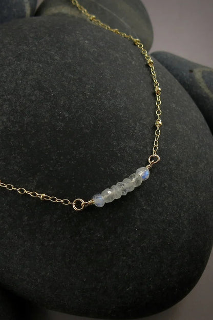 Gold Satellite Chain Necklace with Moonstones • 14K Gold Filled