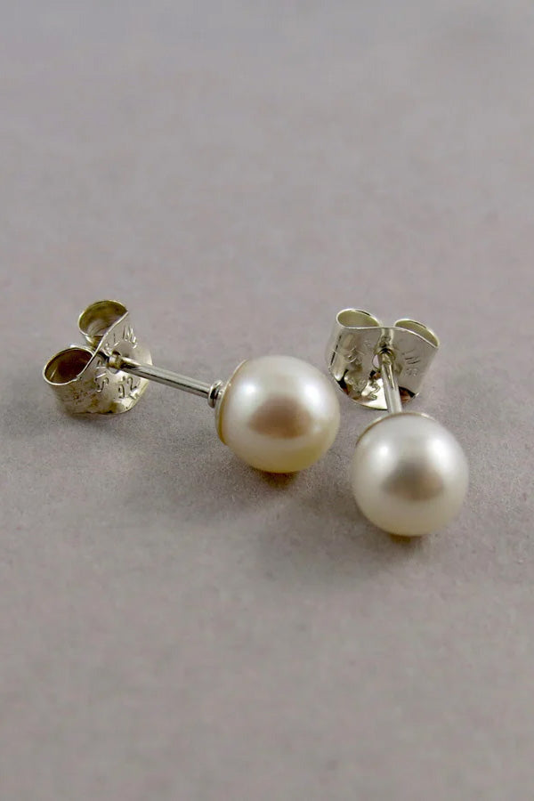 Freshwater Pearl Studs: Sterling silver, White pearls
