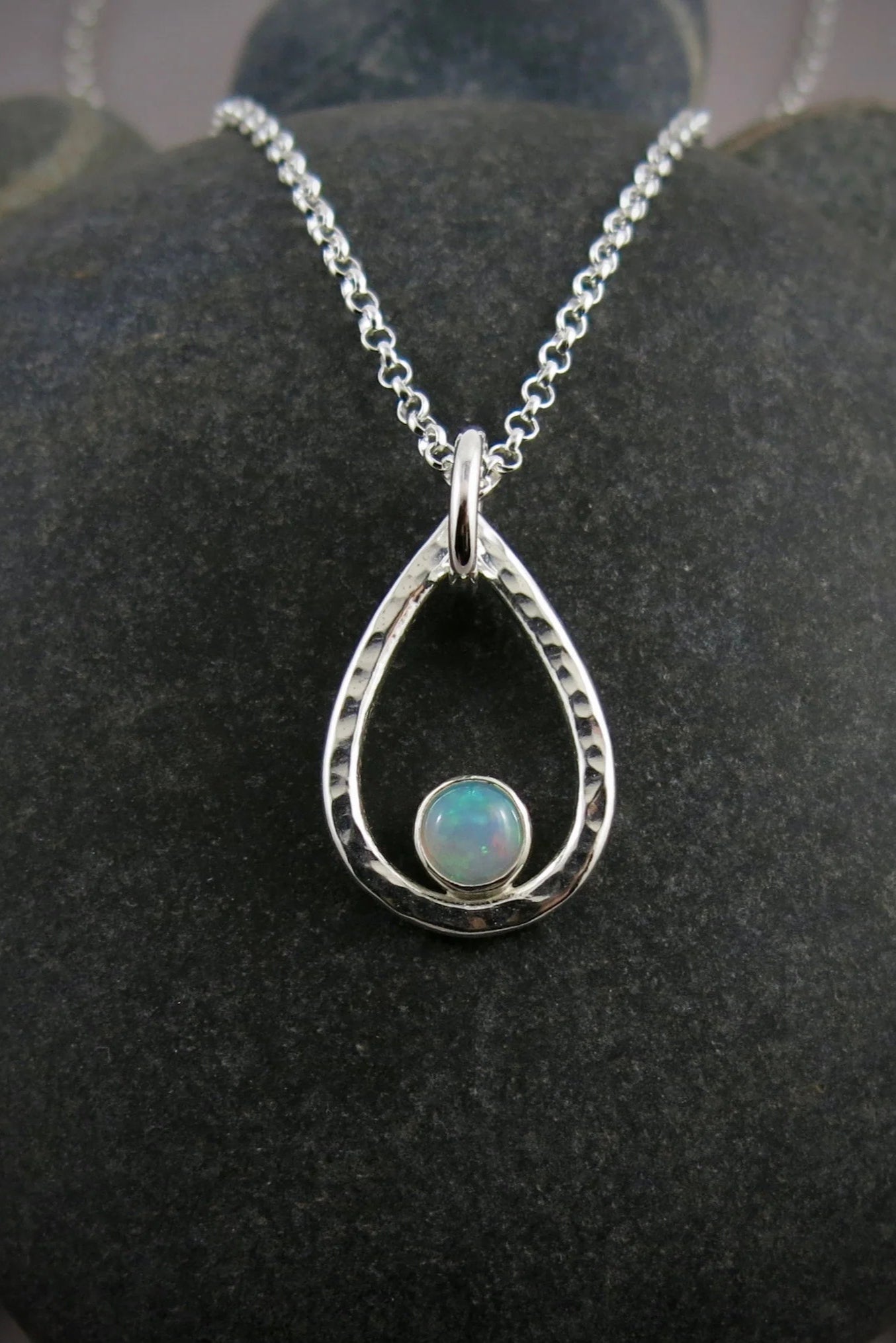 Welo Opal Raindrop Necklace • Sterling Silver