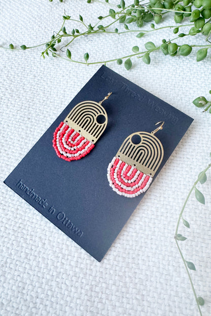 Lined Arch Beaded Capsule Dangle Earrings
