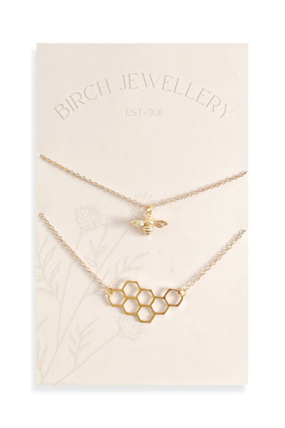 Bee and Honeycomb Layering Set by Birch Jewellery, Gold, made in Ottawa