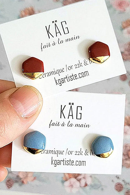 Ceramic Hexagon + Gold Stud Earrings