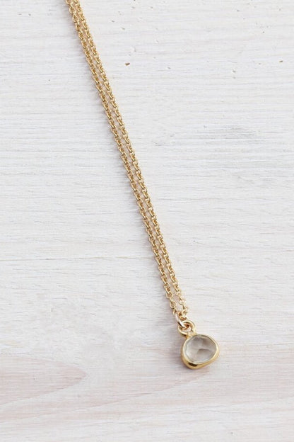 Mini Gem Necklace by Katye Landry, Clear Crystal Quartz, gold vermeil, 14k goldfill round cable chain, made in Ottawa