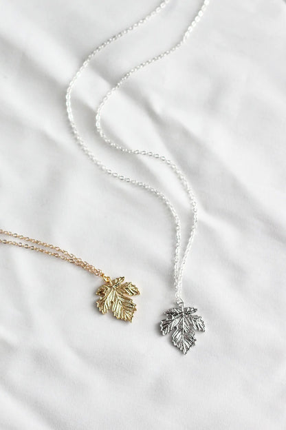 Heirloom Maple Leaf Necklace by Birch Jewellery, Gold, Silver, made in Ottawa