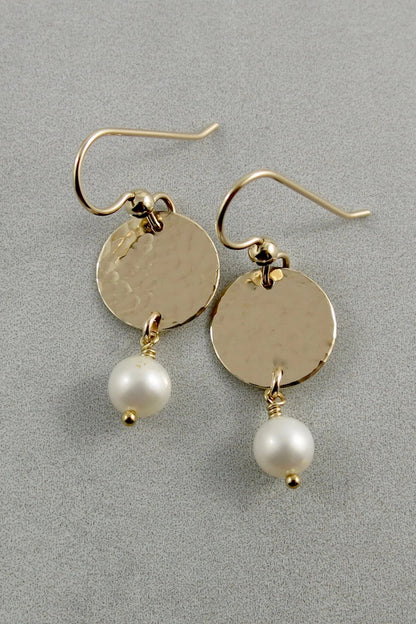 Pearl Moondrop Earrings - White Freshwater Pearls and 14k gold-fill by Mikel Grant, made in Sechelt BC