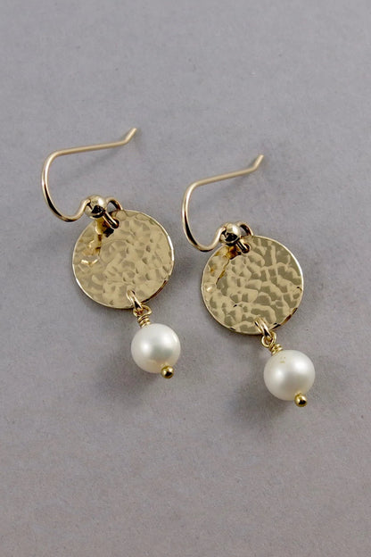 Pearl Moondrop Earrings - White Freshwater Pearls and 14k gold-fill by Mikel Grant, made in Sechelt BC