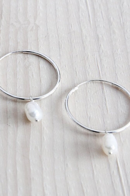Pearl Hoops by Katye Landry, Sterling Silver, endless hoop, made in Ottawa