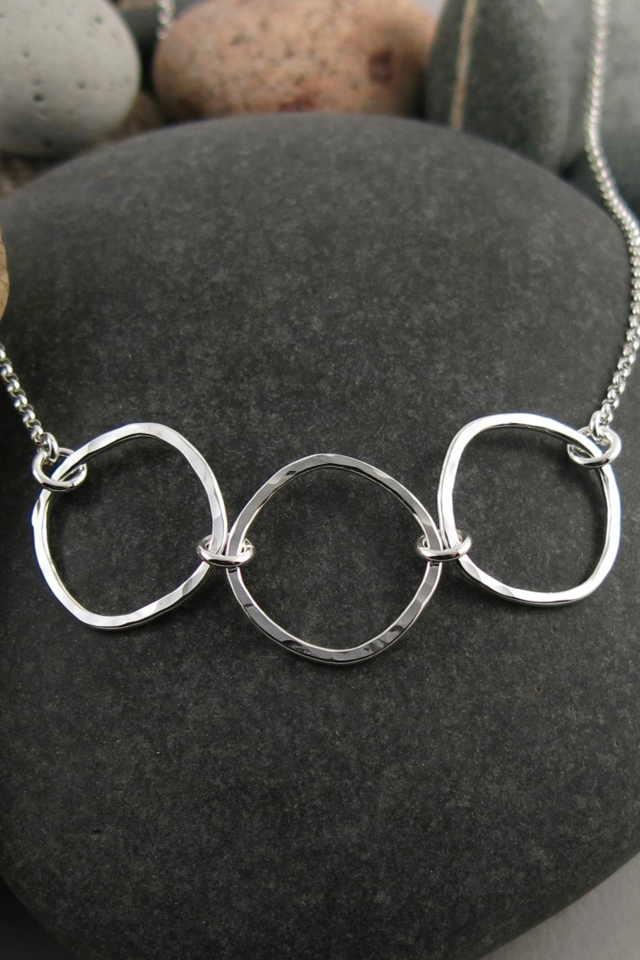 Soft Square Trio Necklace • Hammered Sterling Silver with Rolo Chain