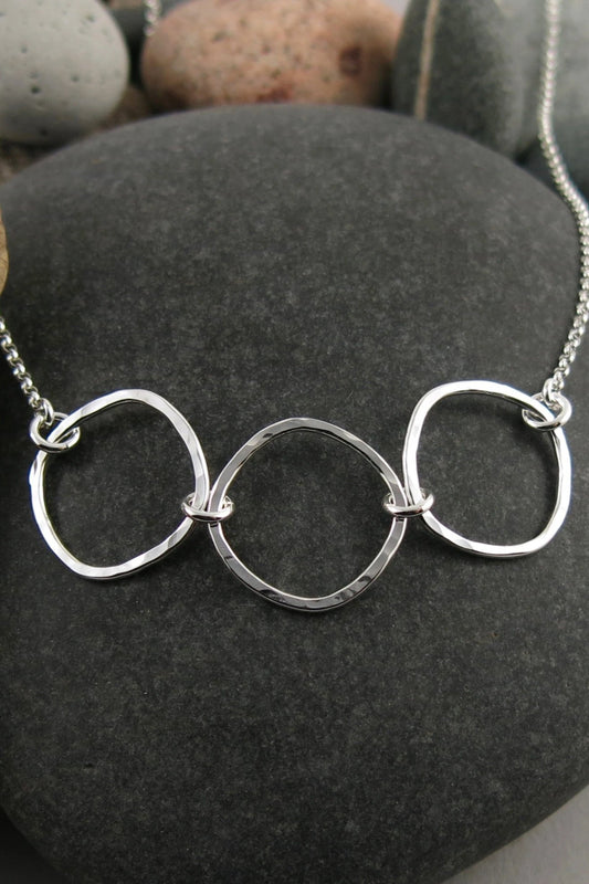 Soft Square Trio Necklace • Hammered Sterling Silver with Rolo Chain