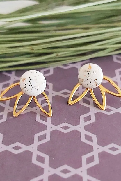 Ceramic with Flower Jacket Stud Earrings
