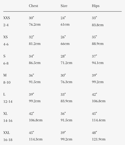 Kollontai Size Chart