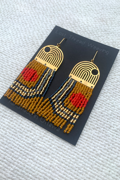 Geometric Lines & Curves Beaded Brass earrings - MADE TO ORDER