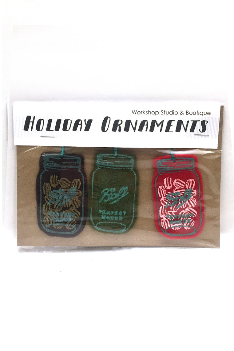 Workshop Studio Handmade Felt Ornaments Mason jars, pickles, humbugs, and peppermints