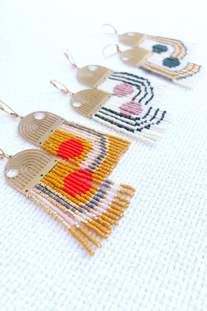 Geometric Lines & Curves Beaded Brass earrings - MADE TO ORDER